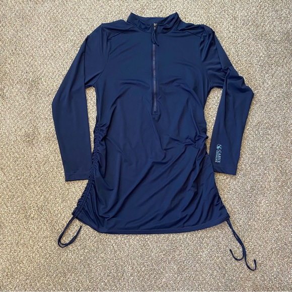 Carve Designs Beach Cover Up 1/2 Zip Navy Women’s XL Ruched Sides EUC - Picture 1 of 11